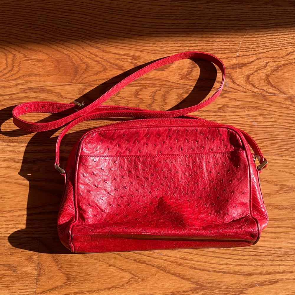 Vintage Rare Gucci Red Ostrich Leather Messanger Purse Shoulder Bag - Picture 2 of 15